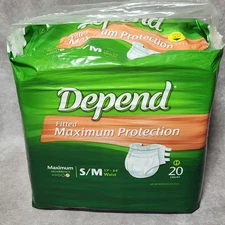 DEPEND Fitted Maximum Protection Absorbancy UNISEX Briefs w/Tabs S/M 20 count