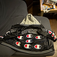 Supreme x Champion Hooded Varsity Jacket Blac...
