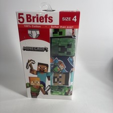 PACK 5 BRIEFS BOYS - MINECRAFT Size 4 UNDERWEAR COMIC COTTON VIDEO GAME