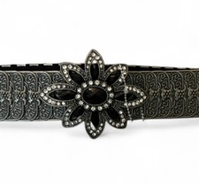 Ladies Vintage Rhinestone Flower Metal Belt with Stretch