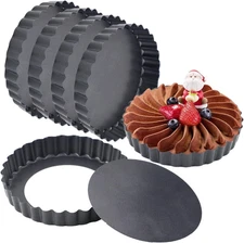6 Pack 5 Inch Mini Tart Pans with Removable Bottom, Nonstick round Quiche Pan He