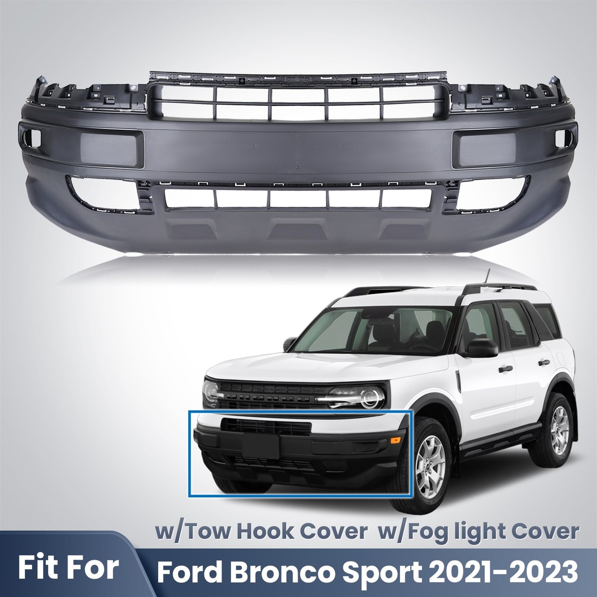 Front Lower Bumper Cover Fascia For 2021-2024 Ford Bronco Sport