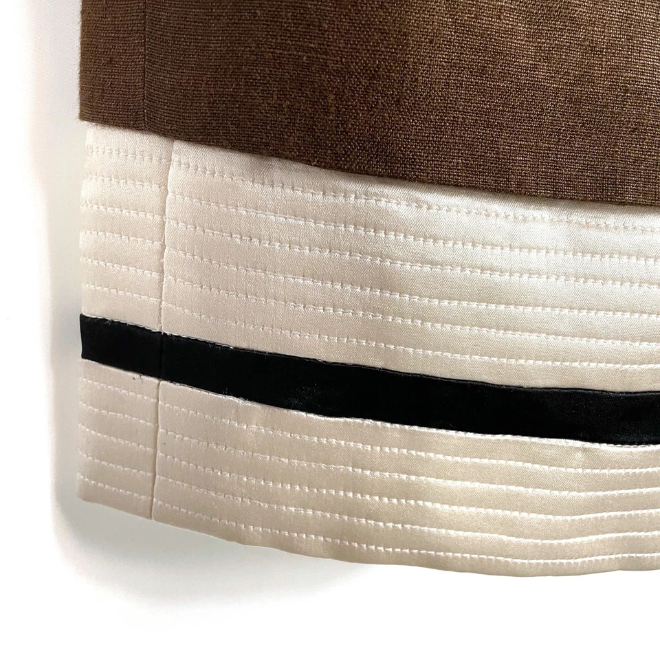 Vestido Chado Ralph Rucci Lino Marrón Blanco Cambio Línea A Sin Mangas Vintage Talla 8 Foto 4 de 4