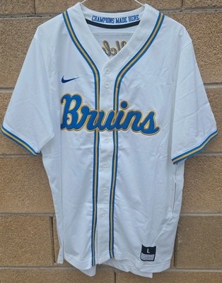 Nike UCLA Bruins Baseball Jersey Mens Large White Dri-Fit Replica Full Button