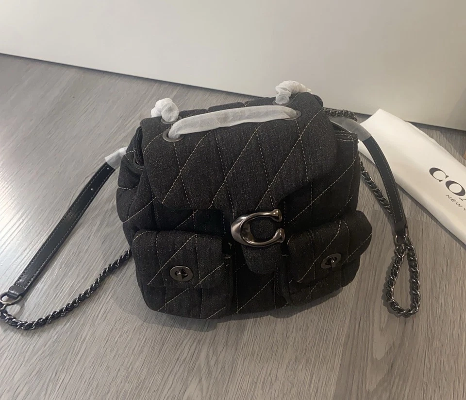COACH Tabby 牛仔绗缝背包水洗灰色 CA056 Outlet — 第 3/4 张图片
