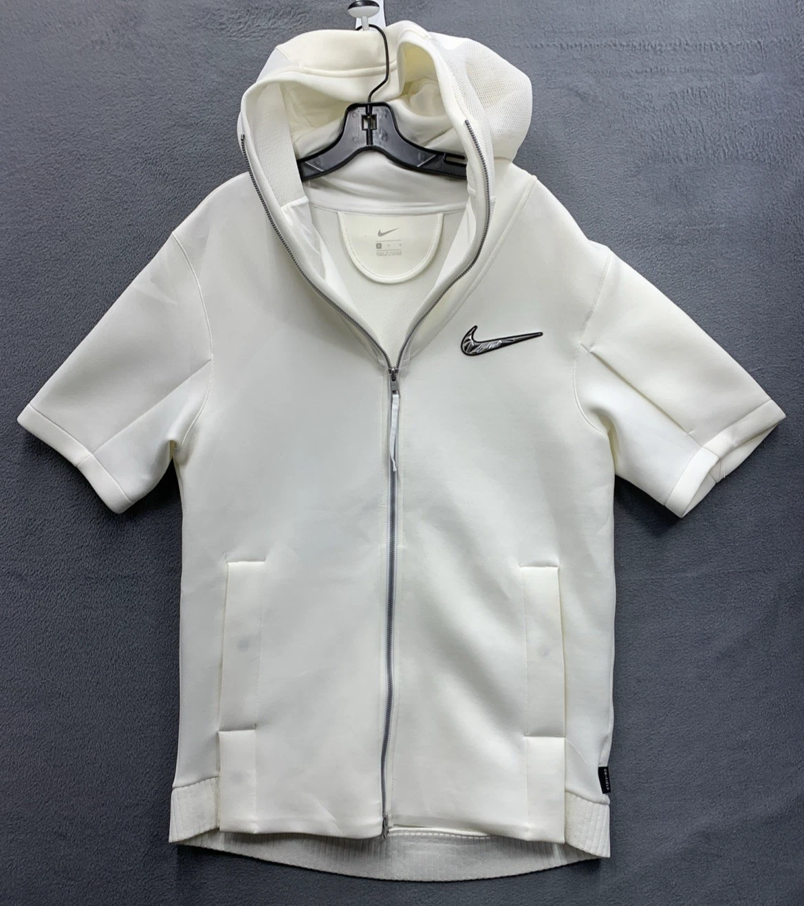 Nike Mens Full Zip Short Sleeve Hoodie Jacket BQ9289-100 White Size Medium