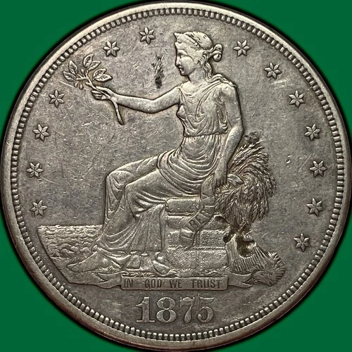 1875-CC Trade Dollar Extremely Fine XF Coin, Chopmarked #32513