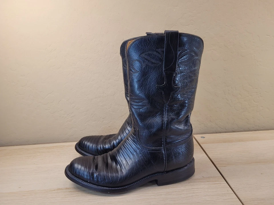 Lucchese EE. UU. De Colección Años 90 L9182 Botas Roper Cuero Negro Vaquero Para Hombres Talla 6.5 B Foto 2 de 4