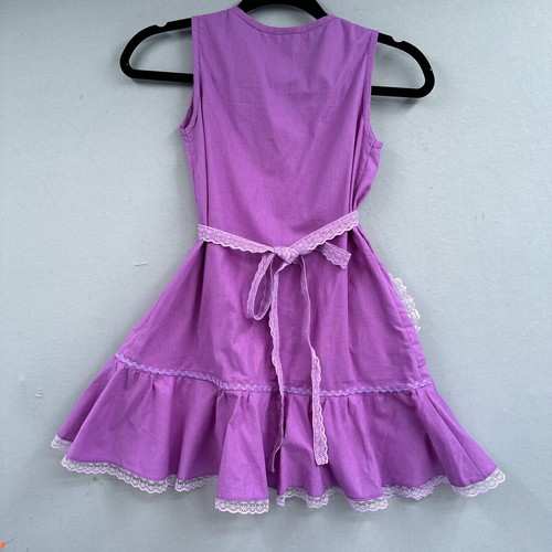 Pinafore Wrap Dress Girls 6 Ruffled Lace Purple Prairie Cottage Horse Easter - Picture 12 of 15