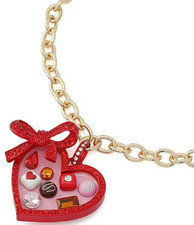 NEW BETSEY JOHNSON LOVE SPELL RED HEART CHOCOLATE BOX CHAIN NECKLACE PENDANT