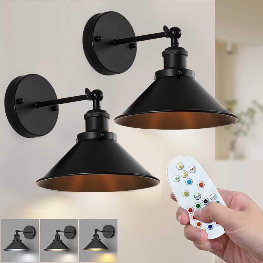 Vintage Battery Operated Wall Sconce – Green Glass Cordless Lamp With Remote Control, Rechargeable 7200mAh Bulb, 8 Brightness Levels, 3 Color Temps, RGB Colors, Timer & Memory, For Bedroom, Living Room, Hallway