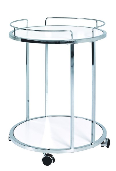 Haku Beistellwagen Servierwagen Beistelltisch Glastisch Mdf Dekor Weiß ø 45 Cm-image