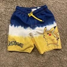 Youth Pok mon Boys Pikachu Swim Trunks Swimsuit Shorts Size Small