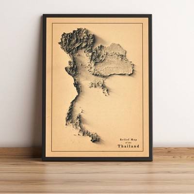 Thailand Map, Thailand 2D Relief Map, Thailand Vintage Map - 2D Flat Print
