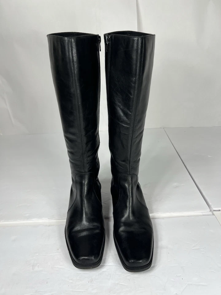 Botas de equitación Andrew Geller 9.5 Voyage para mujer negras hasta la rodilla cuero elástico Foto 2 de 4