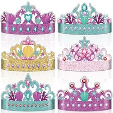 12 Pcs Paper Mermaid Party Favor Hats Mermaid Birthday Party Crowns Headbands...