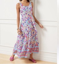 Talbots Maxi Dress Women's 10 Multi Charming Floral Belted Voile Cotton Easter