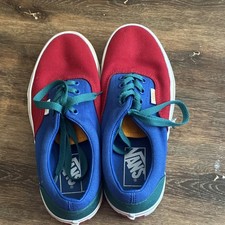 VANS Low Top Colorblock Canvas Lace-Up Sneakers Red Blue Green Rubber Sole
