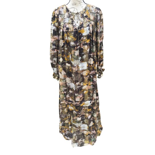 Anthropologie NWT Blair Maxi Dress Long Sleeve Smocked Gold Metallic Detail S - Picture 3 of 12