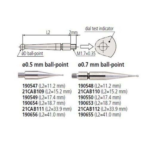 M1.7 0.7mm Contact Points,41mm Styli for Series 513 Dial Test Indicators 190655 - Picture 3 of 3