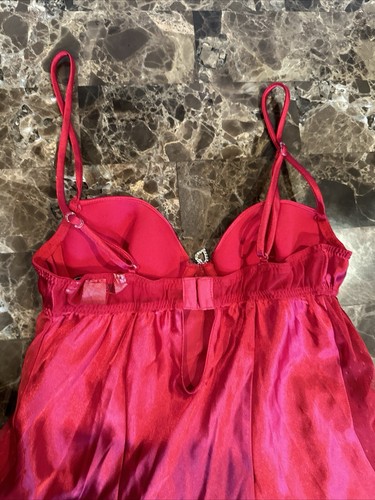 Vintage Delicates Satin Silky Dessous Kleid Slip Shiny Satin Rot Süß XS Sexy - Bild 4 von 20