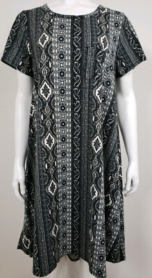Lularoe Womens Carly Dress Size Medium Short Sleeve Casual Party Black Abstract