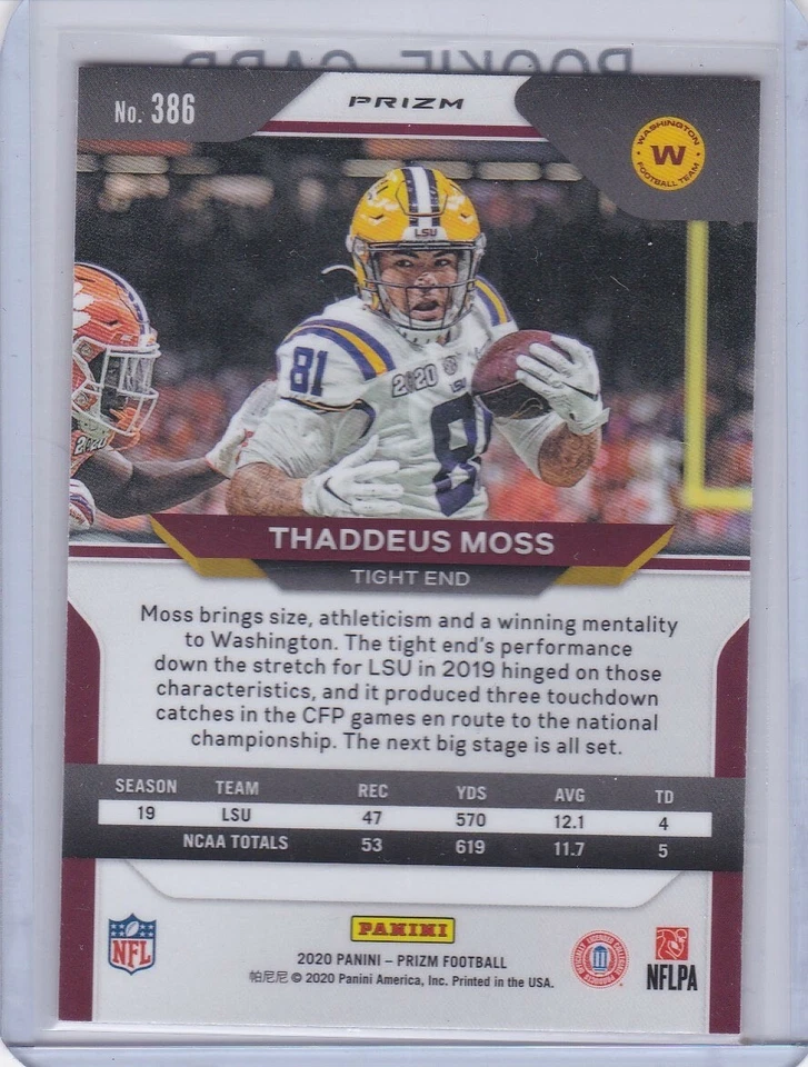 THADDEUS MOSS ROOKIE CARD 2020 RARE Dicsco ORANGE PRIZMS RC Football LSU TIGERS! - Image 2 of 2