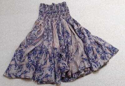 100% Seide Sommer Kleid Frauen Gr. S 36 ärmellos Paisley Muster blau creme breit