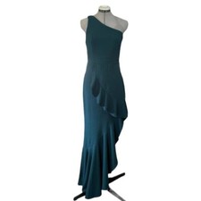 Lulu's Dramatic Persona Emerald Green One-Shoulder Ruffled Maxi Dress M
