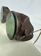 Vintage American Optical Welding Goggles- Green Lenses -Silver Frames - Leather
