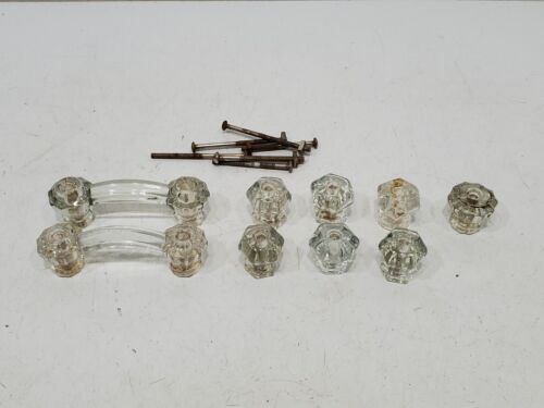 Lot of Antique Vintage Art Deco Glass Cabinet Dresser Drawer Pulls Knobs HANDLES - Picture 5 of 18
