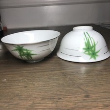 Chinese Porcelain Rice Bowl & Soup Spoon Set with Bamboo Motif and Personalized Names — listing 6