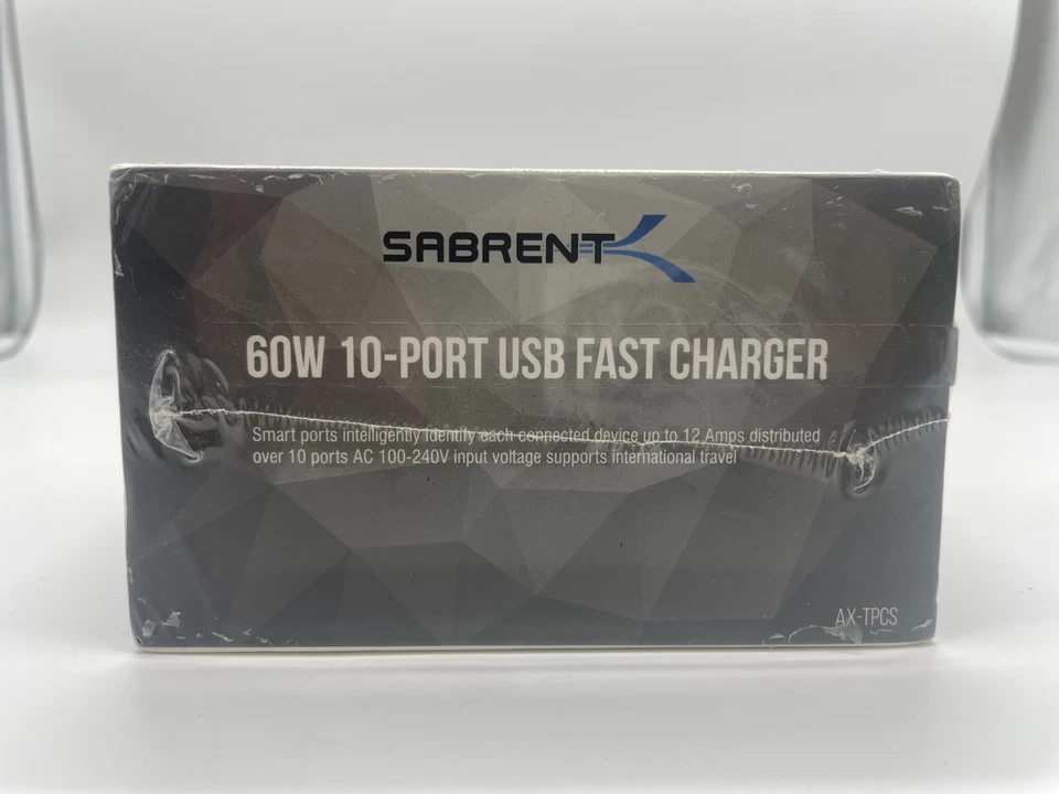 Estación de carga USB Sabrent de 10 puertos 12 amperios/60 vatios - negra AX-TPCS Foto 4 de 4