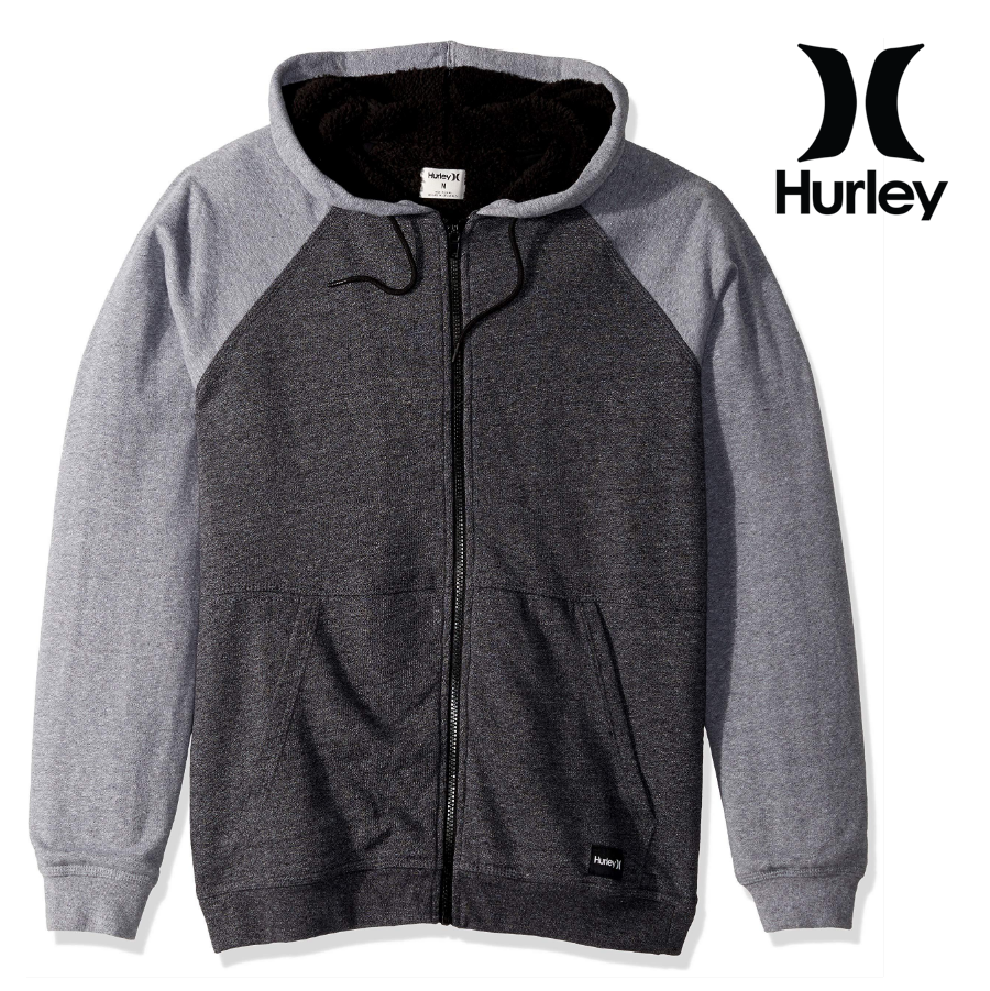 Hurley Sherpa Full-Zip Fleece Mens Hoodie Jacket Raglan Sleeves Gray M Medium