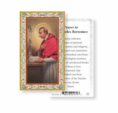 Saint St. Charles Borromeo with Prayer - gold trim - Paperstock Holy Card