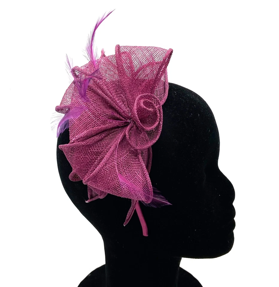 Ladies Raspberry Feather Fascinator Aliceband Fascinator Weddings Races Ascot - Image 2 of 4