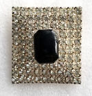 Vintage Brooch Pin Crystal Silver Black Sparkly Square Onyx Cz Border New Years
