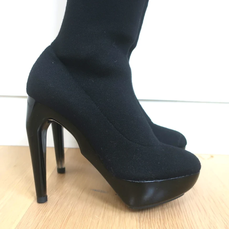 Jil Sander Platform Thigh High Sock Boots Black Stretch Knit Size 37 - Image 2 of 4