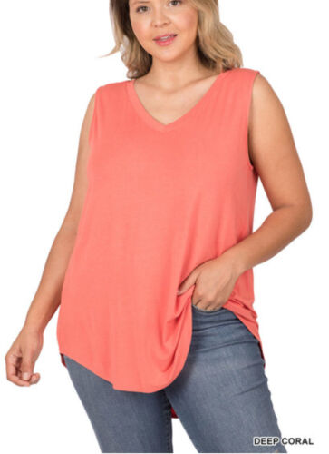 ZENANA 5540 PLUS Luxe Rayon V Neck Sleeveless Hi Lo Hem Tunic Top - Picture 17 of 22