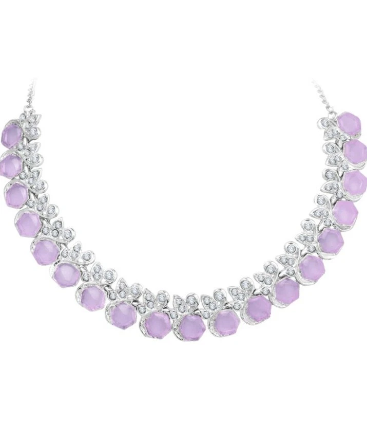 Juego de aretes gargantilla enchapada en plata púrpura Kundan joyería boda india Foto 3 de 4