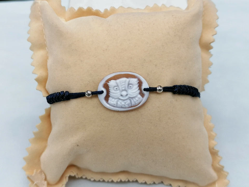 bracciale da uomo o donna vero cammeo portafortuna argento bianco 925 vero cameo - Immagine 3 di 4