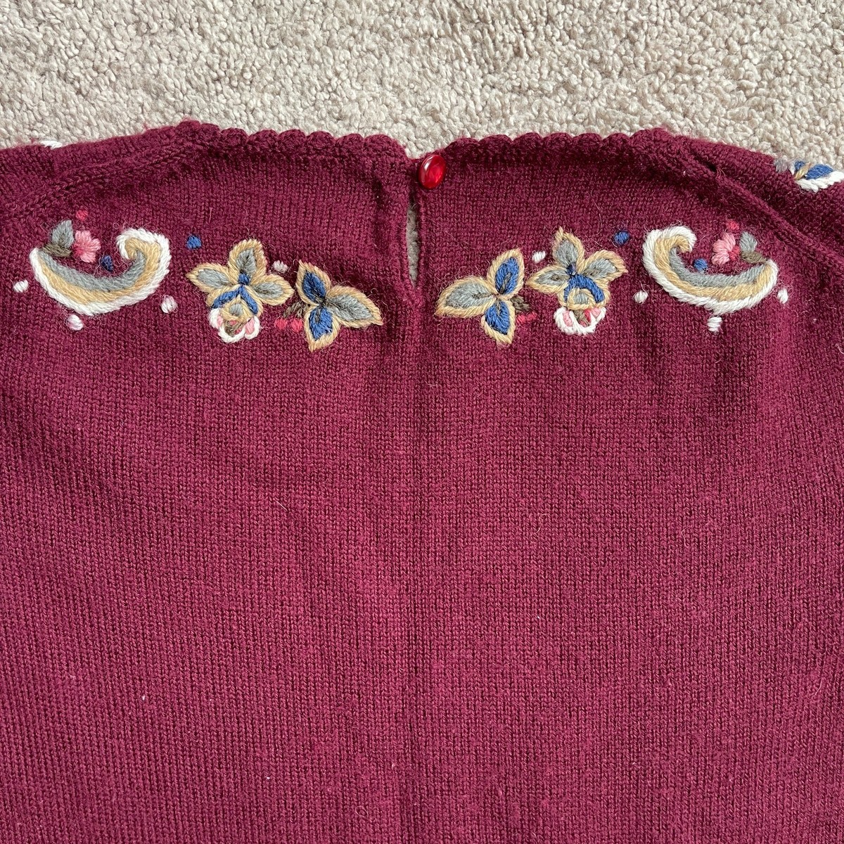 Vintage 90's Herman Geist Wool Sweater Hand Embroidered