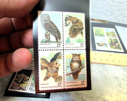 Vintage USA stamp Mint block of 4, Coral Reefs 15c Owls 15c, & Save Habitats 18c - Picture 3 of 4