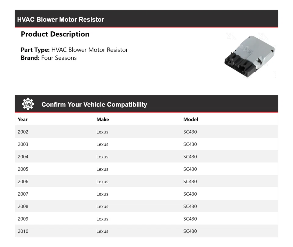 Resistencia del motor soplador de climatización para Lexus SC430 2002-2010 4 estaciones 2003 2004 2005 Foto 2 de 4