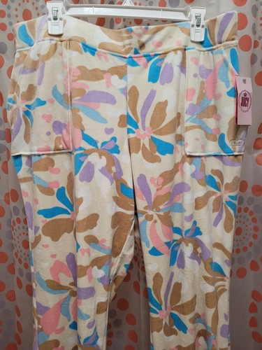 JUICY COUTURE Women Plus Sz 1X Fireworks Floral Pebble Velvet Lounge Cozy Pants - Picture 2 of 6