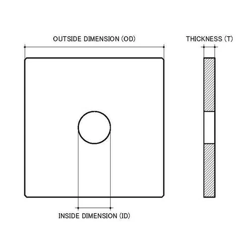 Pack of 5 Zinc Yellow Square Washer M10 x 38 x 38 x 3 Metric - Picture 2 of 2