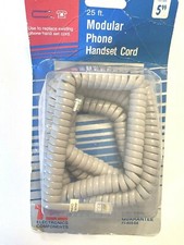 Telephone Hand Set Cord 25 Ft Gray Coil Modular Phone Tel Electronics 71-455-04