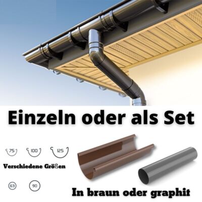 Regenrinne Dachrinne kunststoff PVC (75/100/125) Fallrohre (63/90)  und Zubehör