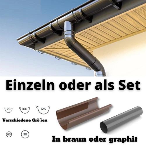 Regenrinne Dachrinne kunststoff PVC (75/100/125) Fallrohre (63/90)  und Zubehör