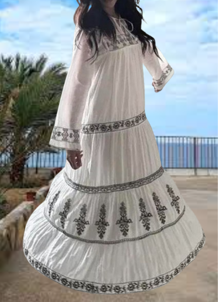 ZARA White Cotton Embroidered Voluminous Maxi Dress Size M